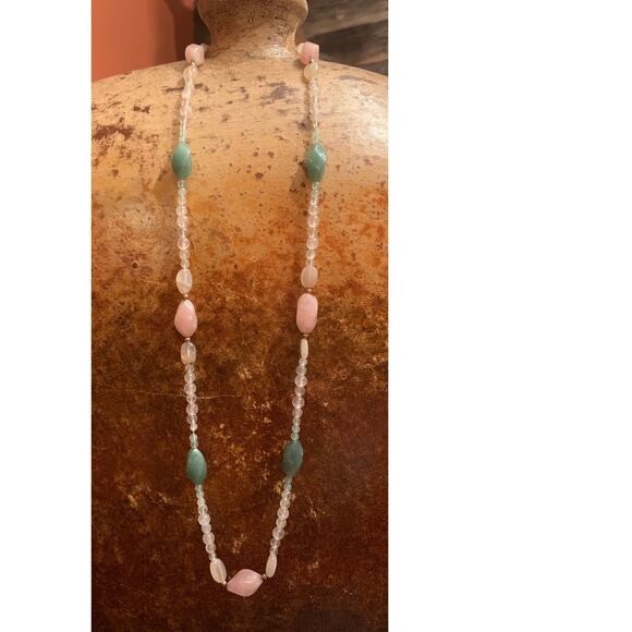 Rose Quartz and Green Chalcedony Necklace Vintage - Picture 1 of 6